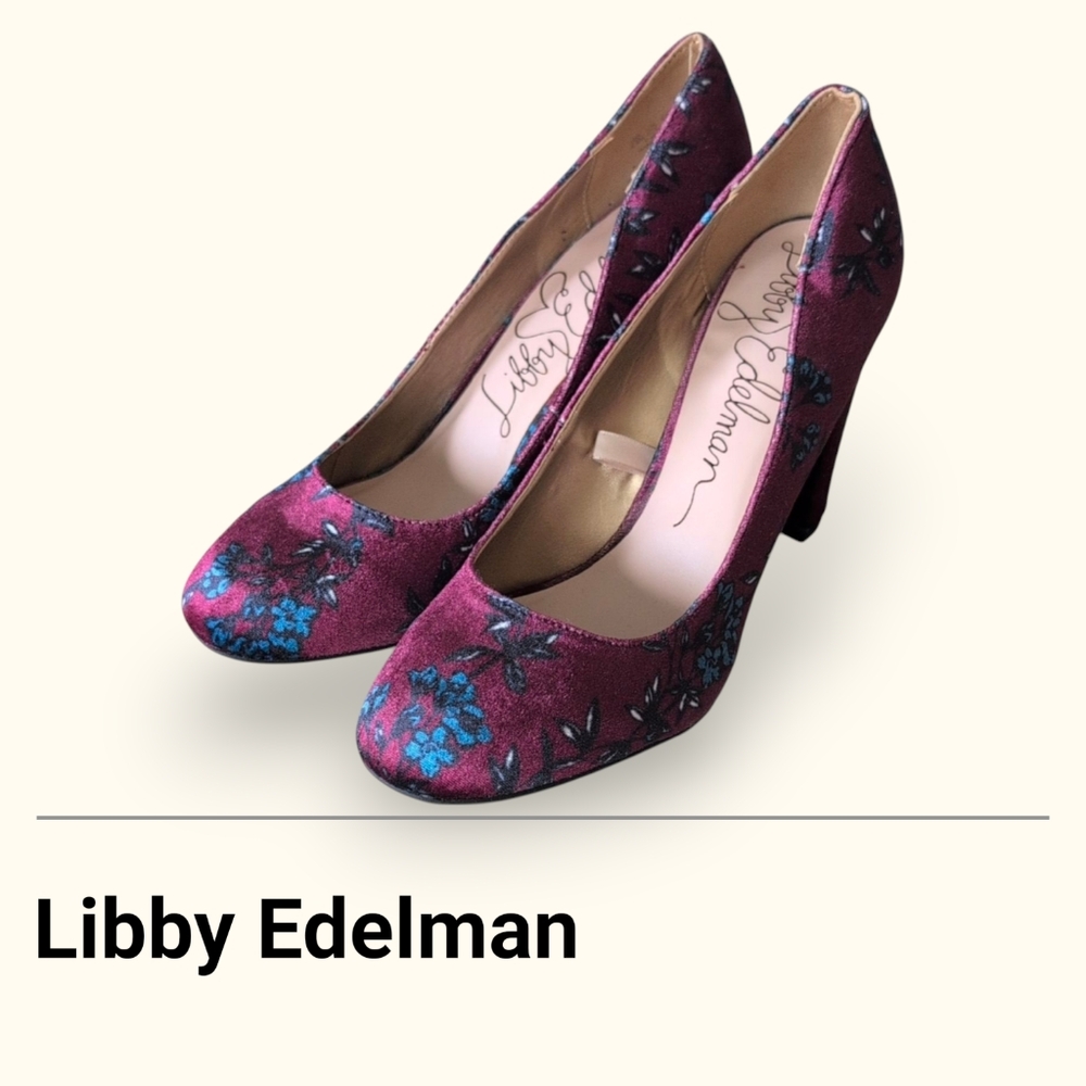 libby. edelman Women's Heels - Burgundy and Blue Floral